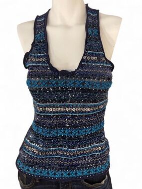 Patrizia Pepe Navy Blue Sequin embellished top ✨
